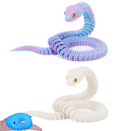 GETFACAI 2 PCS 3D Printed Snake, 3D Snake, Fidget Snake, 3D Printed Animals, 3D Animals, Home Office Executive Desk Decor, Gift for Friends (Blue Purple, Night Light White)