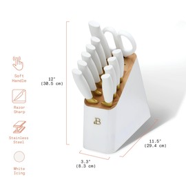 12 Piece Stainless Steel Knife Block Set, Soft-Grip Handles White Icing - Each Blade Is Crafted From Stainless Steel And Features A Stick Resistant
