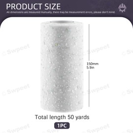 Swpeet 6 Inch by 50 Yards White Glitter Tulle Fabric Roll, Fabric Spool Sparkling Tulle Ribbon, Netting Polyester Spool for DIY Birthday Party Wedding Decorations Christmas Craft Supplies