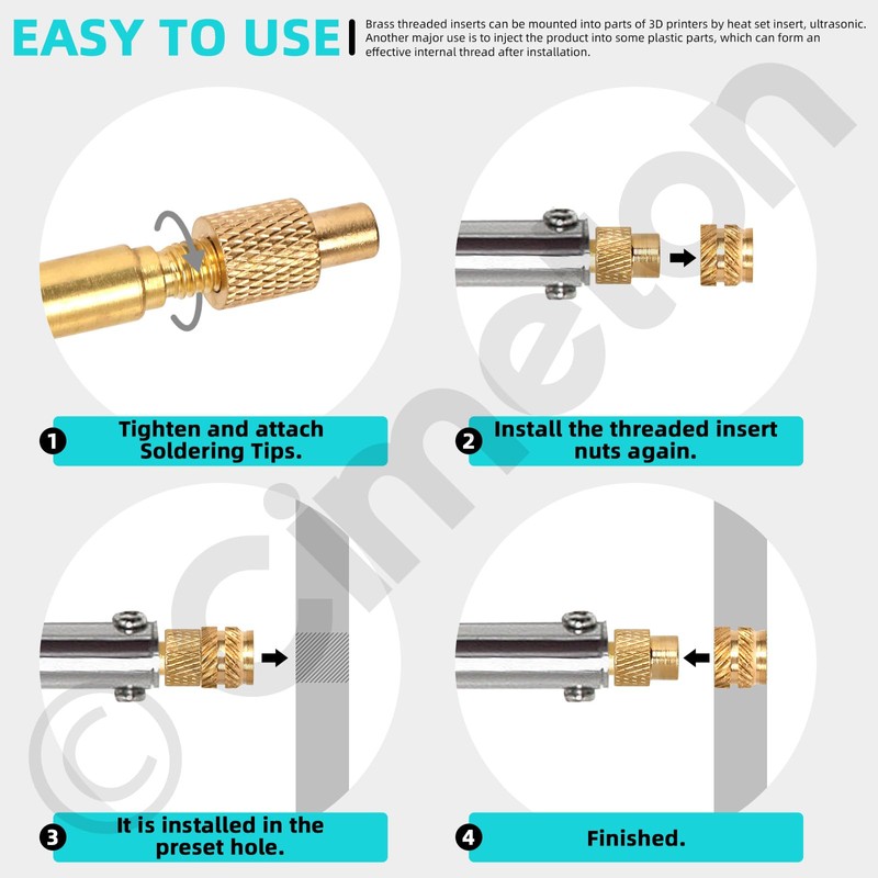 Cimeton 65PCS M2 M2.5 M3 M4 M5 Brass Knurled Threaded
