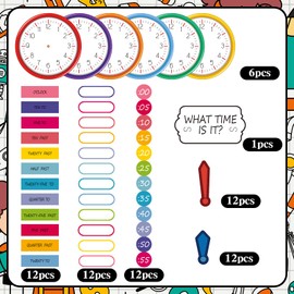 Kosiz 55 Pcs Telling Time Bulletin Board Kit Learn to Tell Time Practice Clock Teaching Clock for Kids Analog Clock Number Labels 1st 2nd 3rd Grade Classroom Must Haves for Home Classroom Supplies