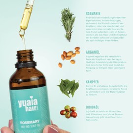 Yuaia Haircare Rosemary Oil | Accelerate Hair Growth | 100% Organic | Minimises Split Ends | Scalp Care for More Hair - Hair Oil for Women & Men - Natural Cosmetics for the Scalp