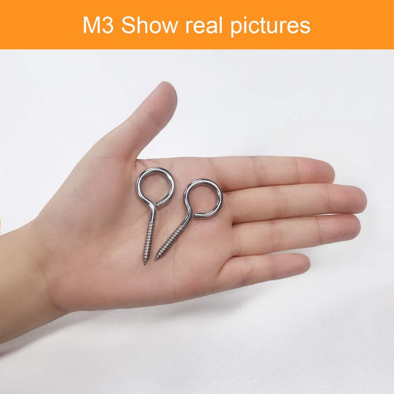 20pcs 2” 304 Stainless Screw Eyes Small Eyelet Screws Lag