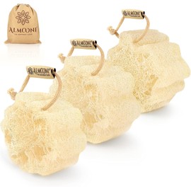 Almooni Mini esponja natural de lufa, esponja exfoliante de ducha egipcia real, limpiador de lufa pequeño para el agarre perfecto, 3 unidades (1 unidad)
