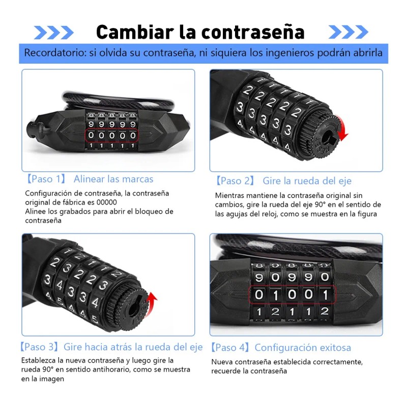 Candado Combinación Impermeable Para Bici/moto 1.5m Negro