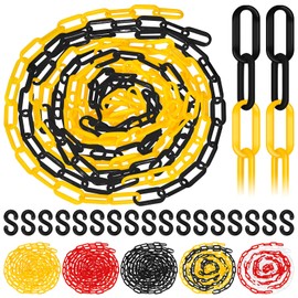 Glarks 21pcs 5M x 6mm Plastic Chain Barrier with S Hooks, Yellow-black Plastic Chain Links, Safety Barrier Chain, Weatherproof Plastic Safety Chain for Crowd Control, Queue Line, Parking