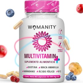 Vitaminas Mujer Multivitamínico Cápsulas Ingredientes Biotina Maca Amarilla Arándano Ácido Fólico Vitamina B12 Calcio Más Natural Orgánico Vegano