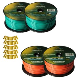 Harmony Audio Primary Single Conductor 12 Gauge Power or Ground Wire - 4 Rolls - 400 Feet - Green & Orange for Car Audio/Trailer/Model Train/Remote