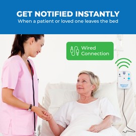 Patient Aid Bed Alarm with 10" x 30" Motion Sensor Pad and Wired Device, Various Ring Sound and Mounting Options, AC Adapter and Battery Powered Wandering and Fall Prevention for Elderly
