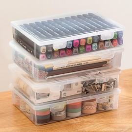 Nuyoah Storage Box with Lid, C5 Plastic Box, Small, Pack of 4, Plastic Box with Lid, Pen Box, Portable Archive Box with Snap Tight, Stackable for Paper, Stationery, Cosmetics, Tool Parts