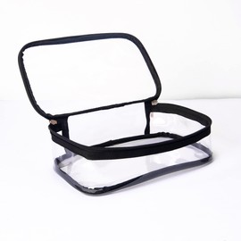 Jula Vance Portable Zippered Transparent Vinyl Travel Cosmetic Bag Clear PVC Makeup Kits Organizer Utility Pouch See Through Plastic TSA Approved Toiletry Carry Pouch, Black, Clear
