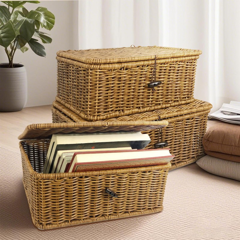 SereneJoy Handcrafted Storage Baskets with Lids - Perfect for Toys,