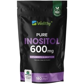 Wellthy Myo Inositol 600mg 100 Puro 180 Cápsulas. Solo 1 Cápsula al día, Ingredientes 100 Naturales, 100 Puro, Gluten Free, Sugar Free, Vegan, Bottle