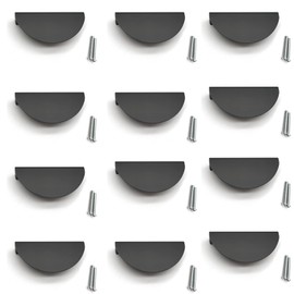 Black Cabinet Pulls,12pcs,Susenya Half Moon Pull Handles with Mounting Screws Semicircle Drawer Pull 2.52" Hole Centers Cup Pulls Space Aluminum Back Mount Finger Edge Pull