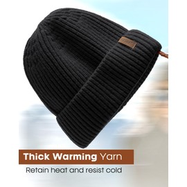 FURTALK Fisherman Beanie for Men Women Sytlish Short Cuff Knittet Watch Cap Winter Hats Black