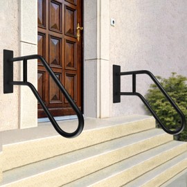 OKYMRO Handrails for Outdoor Steps Wall Mount, Matte Black Finished，1-3 Steps Wall Mount Railing Stairs for Elderly, Kids, Pregnant Women, Disabled(U-Shaped Black 22.8INCH)