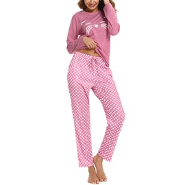 Uniexcosm Womens Sleepwear Set Long Sleeve Pyjamas Set Cat Printed Nightwear Cotton Soft Tops & Bottom Pjs Set Ladies Loungewear