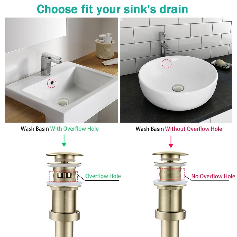 SEABEFORE Brass Round Bottle P-Trap with Pop Up Drain Stopper