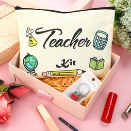 6 bolsas de maquillaje para profesores y 6 llaveros de agradecimiento para profesores, regalos del día de San Valentín para profesores, Varios colores, Una talla, Estilo clásico