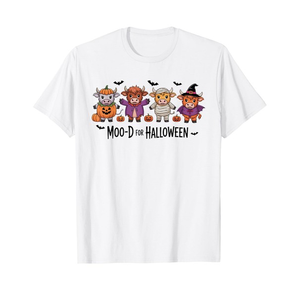 Funny Halloween Highland Cow Ghost Witch Spooky Moo-D Cow T-Shirt