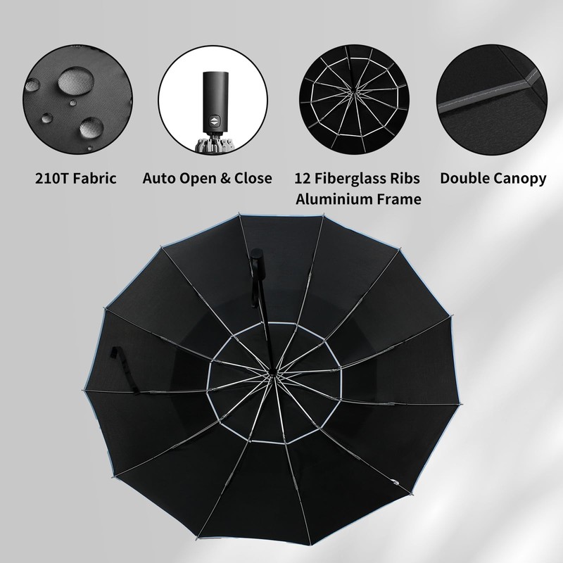 Satol 54 Inch Inverted Golf Umbrella for Rain Automatic Windproof