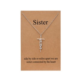 Lcherry Cross Necklace Sister Cross Pendant Necklace Religious Jewelry for Women