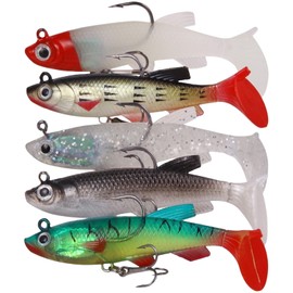 Fishing Lures, Soft Lures Swimbaits Jig Head Artificial Bait Sea Fishing Accessories for Pike Bass Trout Perch Saltwater Freshwater (Multicolour 5Pcs)