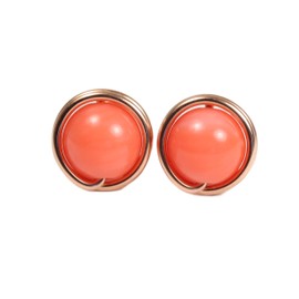 Rose Gold Orange Coral Gemstone Stud Earrings Wire Wrapped Jewelry