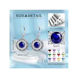 SEIYANG September Birthday Gifts - 925 Sterling Silver Filigree Sapphire Birthstone Earrings for Women Birthstone Dangle Drop Earrings Birthday Anniversary Fine Jewelry for Women Girls