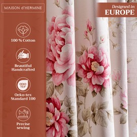 Maison d' Hermine Curtains for Living Room 100% Cotton 124 inch Length One Panel Light Filtering Curtains for Bedroom Windows with Rod and Loop Pockets Drapes (Newburry Rose Bloom, 50" W x 124" L)