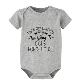 WOOYONGING Pack My Diapers I'm Going To Gigi And Pop's House New Born Baby Boy Clothing Short Sleeve Cotton Romper White Boy Infant Clot