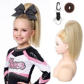 SEIKEA Cheer Ponytail Hair Piece, 10" Straight Tangle-Resistant Smooth Natural Cheerleader Hairpiece Ponytail Extension for Cheer Competition, Dance Ash Blonde with Light Blonde Highlights