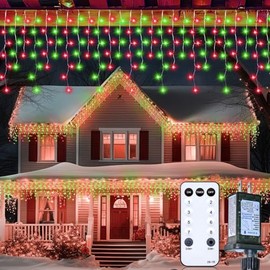 Brightown Icicle Lights Outdoor, 40 FT 432 LED Icicle Christmas Lights with 81 Drops,8 Modes, Icicle String Lights with Remote Timer, Waterproof Christmas Lights for Outdoor Tree Decor, Red and Green