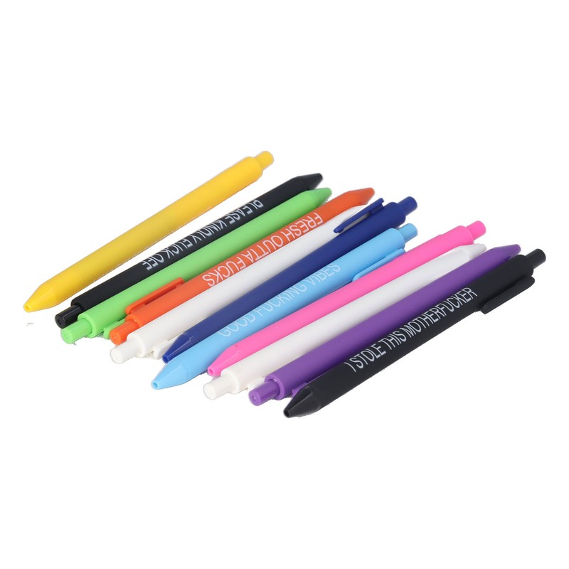 11Pcs Press Ballpoint Pen Colorful Shell 0.5mm Ballpoint Pen Black