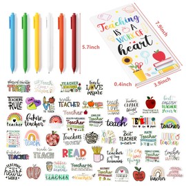 57Pcs White Teacher Stationery Set Includes Ball Point Gel Ink Pens Bundle Sticky Notes Set Cartoon Stickers Index Tabs Memo Pads Page Flags Back to School Gift Supplies for Student Teacher