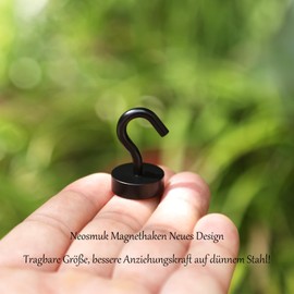 Neosmuk Magnetic Hook, Black, 47 kg Magnetic Hook, Extra Strong for Locker Organiser, Neodymium Magnets, Hook Magnetic Very Strong for Workshop Equipment, Rear Tent, Grill, Clothes Hooks