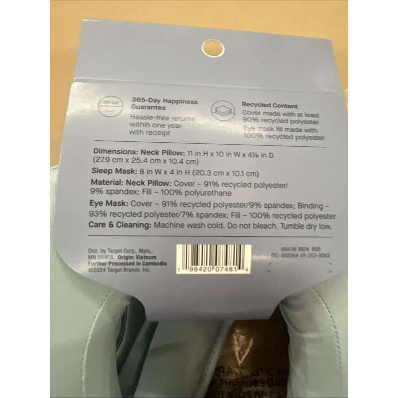 Open Story Memory Foam Travel Neck Pillow & Eye Mask