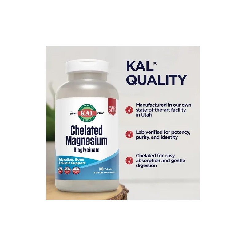 Kal Magnesio Bisglicinato Quelado Vegano 180 Tabletas