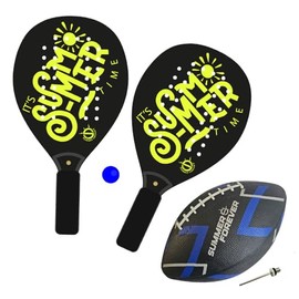 SACAR Outdoor Play Kit - Pair of Padel Rackets with Ball + Mini Rugby Ball - Ideal for Beach Tennis, Padel, Rugby and Outdoor Football