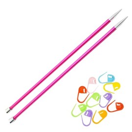 KnitPro Zing Straight Knitting Needles 10 inch, Size 8 (25cm, 5.00mm) with 10 Colorful Stitch Markers