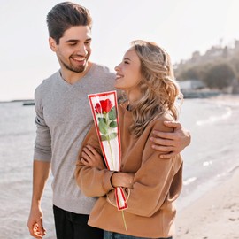 BEISHIDA 100 PCS Single Rose Sleeve Single Flower Wrapping Bags Single Rose Packaging Cellophane Flower Sleeves for Florist Bouquet Supplies, Mother's Day, Valentine's Day,Wedding Gift(Black Edge)