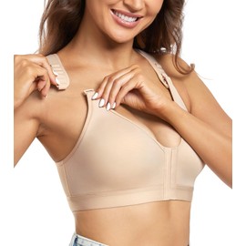 DotVol Women's Front Closure Wireless Adjustable Wide Strap Post-Surgery Everyday Bra(Beige,34C)