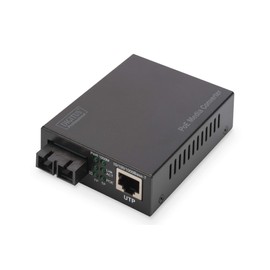 DIGITUS Media Converter - MM - Gbit Ethernet - RJ45 / SC - 850 nm Wavelength - Up to 0.5 km - With PoE Injector - Black