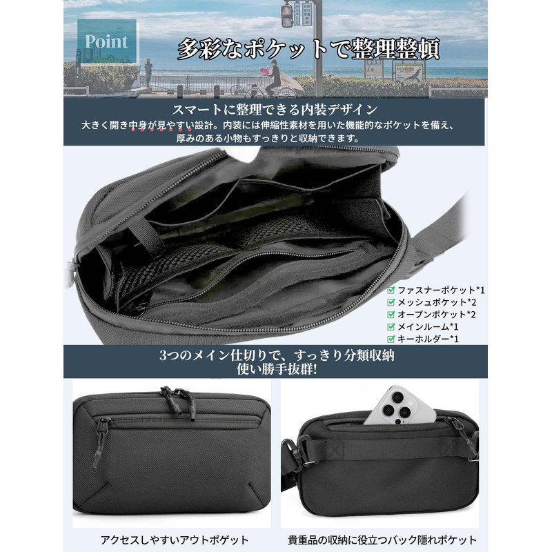 SCHKLEIER ショルダーバッグ ウエストバッグ ウエストポーチ メンズ: 腰ポーチ 軽量 斜めがけ ナイロン 人気