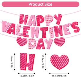 Valentines Day Banner Pink Happy Valentine's Day Decor Heart Garland Banner for Valentines Day Anniversary Wedding Party Decorations