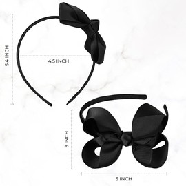 GSHLLO 2 Pcs Big Ribbon Bow Headbands Cute Bowknot Hairbands Kawaii Head Bands Party Favors Hair Band Hoops Costume Decoration Headpiece for Little Toddler Girls Black