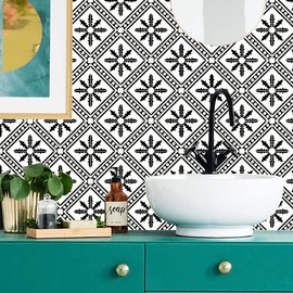 Starry Tile Stickers - Fireplace - Waterproof & Removable - Peel and Stick - Black and White Backsplash vinyle Tile Stickers Kitchen and Bathroom Floor Stair (Talavera-10)