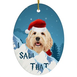 Apricot Cockapoo Dog Christmas Ornament 2025 Oval Ceramic - Funny Saying I Saw That Gifts for Dog Lovers
