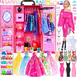 11.5 Inch Girls Doll with Doll, Wardrobe, Wardrobe Playset Close Fashion Long Dresses, Shoes, Handbags and Other Accessories for Girls Age 3+ Gift A
