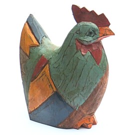 Wooden Hen / Chicken Hand Carved and Painted Rustic Style